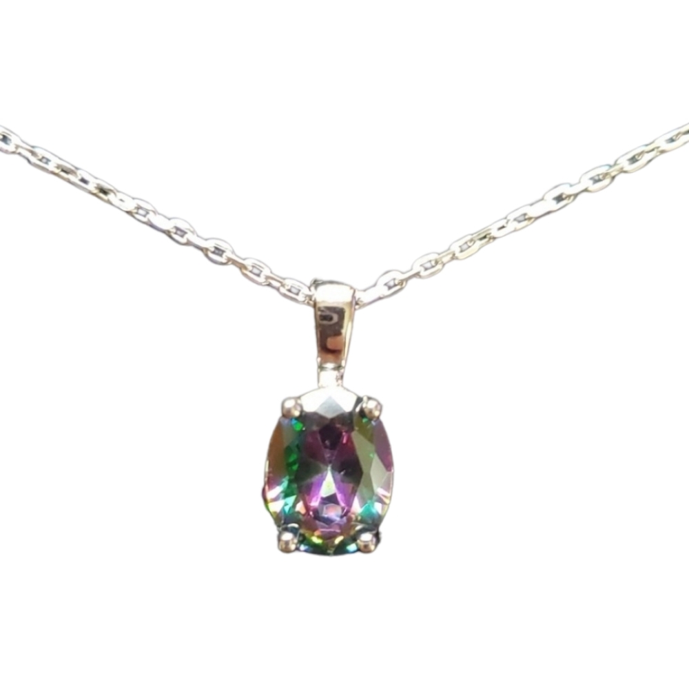 Sterling Silver Rainbow CZ Pendant Necklace